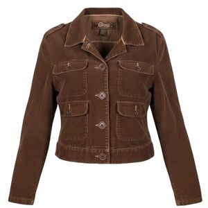Star Jeans Brown Corduroy Utility Jacket Cropped Military Pockets XL